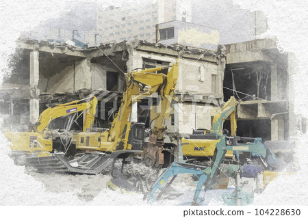 Watercolor style Hiroshima Station demolition work Hiroshima City, Hiroshima Prefecture Watercolor style Hiroshima Station demolition work Hiroshima City, Hiroshima Prefecture 104228630