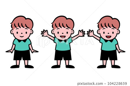 萬歲、慶幸、問候、普通男孩的可愛流行小孩、孩子們的全身矢量人物插畫素材 萬歲、慶幸、問候、普通男孩的可愛流行小孩、孩子們的全身矢量人物插畫素材 104228639