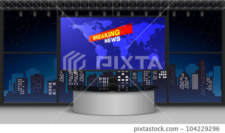 glass table in the news studio room with city in the night background glass table in the news studio room with city in the night background 104229296