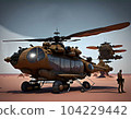 A fantastic helicopter stands in the sandy desert. Generate Ai 104229442