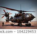 A fantastic helicopter stands in the sandy desert. Generate Ai 104229453
