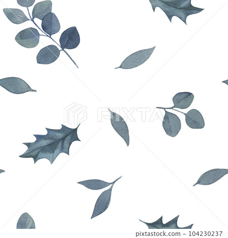 Seamless pattern watercolor hand drawn blue color dusty leaves. Tender, elegant textile fabric, wrapping paper backdrop layout Seamless pattern watercolor hand drawn blue color dusty leaves. Tender, elegant textile fabric, wrapping paper backdrop layout 104230237