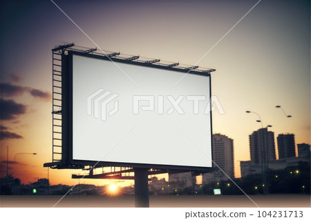 Blank advertising billboard in square outdoor with blur background on sunset Blank advertising billboard in square outdoor with blur background on sunset 104231713