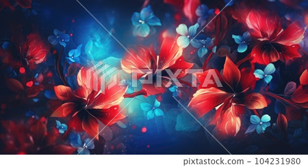 Beautiful abstract red and blue night photo floral design background banner. generative ai AIG32 Beautiful abstract red and blue night photo floral design background banner. generative ai AIG32 104231980