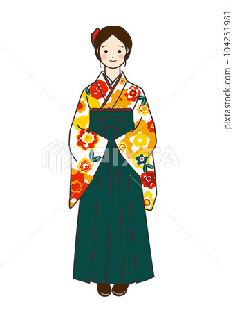 A girl in a hakama _ yellow facing the front 104231981