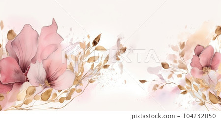 Beautiful abstract gold and pink watercolor floral design background. Generative AI AIG32 104232050