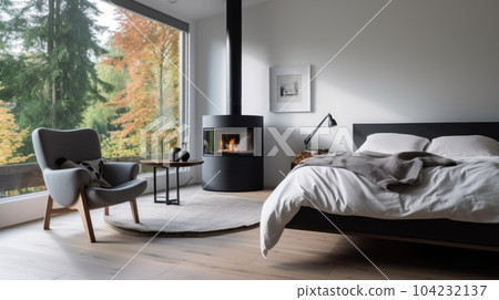 Bedroom decor, home interior design . Scandinavian Modern style 104232137