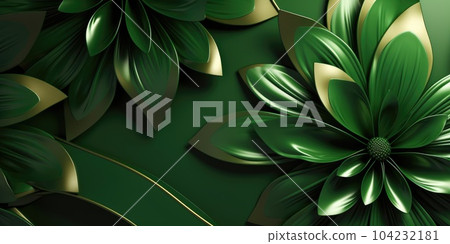 Beautiful abstract green glossy metallic floral design background. Generative AI AIG32 Beautiful abstract green glossy metallic floral design background. Generative AI AIG32 104232181