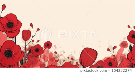beautiful abstract red simple doodle cartoon floral design background. generative ai AIG32 104232274