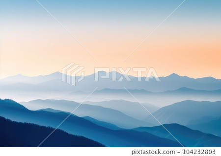 Beautiful wallpaper shades of blue and orange in the blue mountains. Generative AI AIG27. 104232803