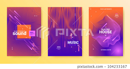 Electronic Music Flyers. Techno Dance Poster. Gradient Wave Movement. 104233167