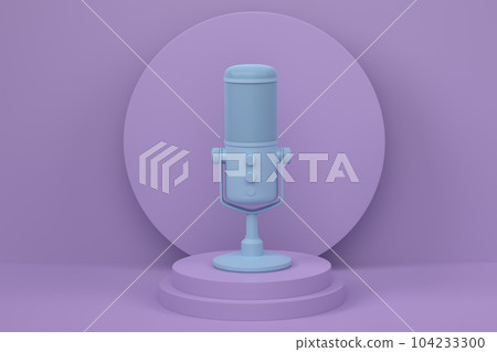 Studio condenser microphone on cylinder podium with step on monochrome Studio condenser microphone on cylinder podium with step on monochrome 104233300
