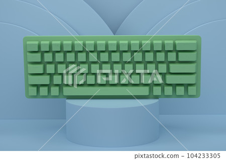 Realistic computer keyboard on cylinder podium with step on monochrome 104233305