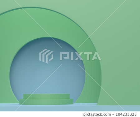 Pastel green cylinder podium with steps on blue background Pastel green cylinder podium with steps on blue background 104233323