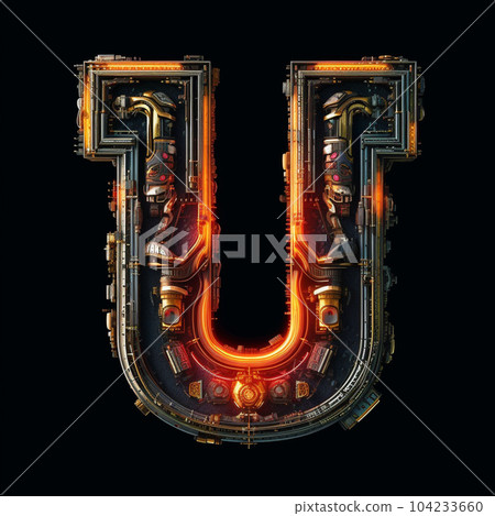 Generative ai. Capital letter alphabet cyberpunk on black background Generative ai. Capital letter alphabet cyberpunk on black background 104233660