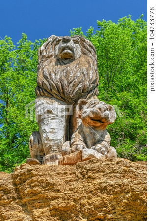 Wooden sculpture in the Eco park New Vasyuki in Odessa, Ukraine. 104233778