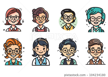 Hand Drawn cute girl character logo in flat style 104234180