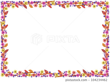 Frame of autumn flowers, branches and berries 104234462