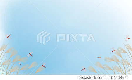 Autumn clear sky watercolor style background illustration frame with pampas grass and red dragonfly motif 104234661