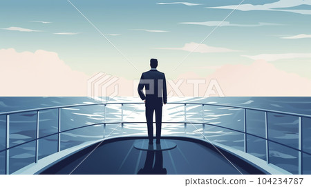Businessman standing at the tip of the ship "AI generated image" Businessman standing at the tip of the ship "AI generated image" 104234787