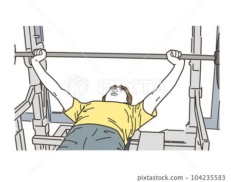 man during bench press workout at gym man during bench press workout at gym 104235583