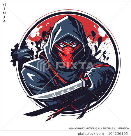 Ninja mascot logo vector template, Creative Ninja emblem design concepts. Fully editable Vector illustration. 104236105