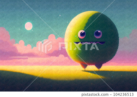 一個可愛的綠色怪物用圓眼睛盯著你插畫生成AI 104236513