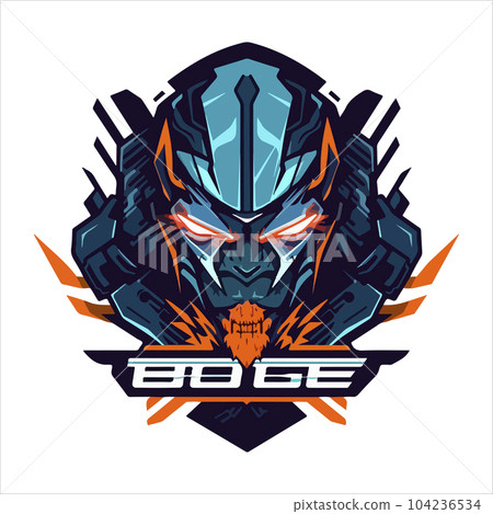 Cyborg mech warrior e-sport emblem logo. Cyborg vector illustration for print. 104236534