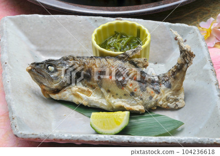 Freshwater fish grilled with salt Freshwater fish grilled with salt 104236618