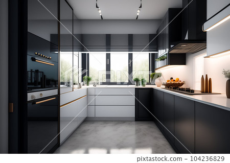 Designer's house Stylish latest system kitchen Generative AI 104236829