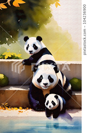 動物園裡的親子熊貓 | 水彩插圖 | 生成人工智能 動物園裡的親子熊貓 | 水彩插圖 | 生成人工智能 104236900