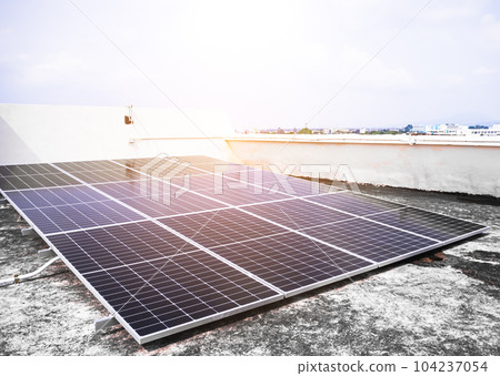 solar Panel Deck House,Install Photovoltaic Roof Home Building,energy Sustainable Electric Construction Plant Engineer Renewable,Zero Carbon,Smart Solar System Micro Inverter Electric Ecology. 104237054