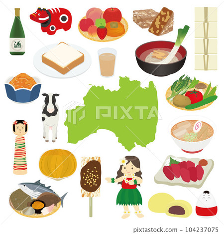 Fukushima prefecture specialty illustration set Fukushima prefecture specialty illustration set 104237075