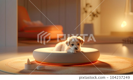 Portrait of pet, cute and funny pet. pet posing looking at camera sitting on the floor, love and care concept, selective focus. Generative AI illustration Portrait of pet, cute and funny pet. pet posing looking at camera sitting on the floor, love and care concept, selective focus. Generative AI illustration 104237249