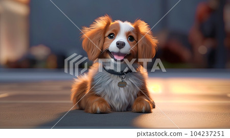 Portrait of pet, cute and funny pet. pet posing looking at camera sitting on the floor, love and care concept, selective focus. Generative AI illustration Portrait of pet, cute and funny pet. pet posing looking at camera sitting on the floor, love and care concept, selective focus. Generative AI illustration 104237251