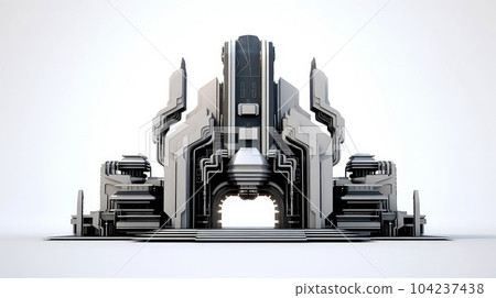 3D futuristic sci-fi white city architecture with organic skyscrapers, for science fiction or fantasy backgrounds, Abstract building, Generative AI illustration 104237438