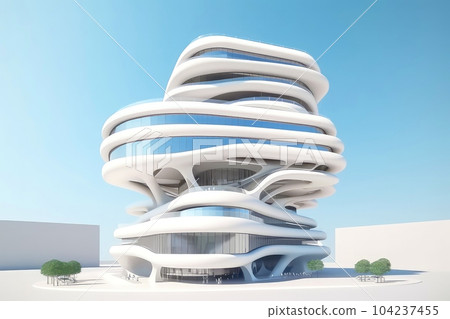 3D futuristic sci-fi white city architecture with organic skyscrapers, for science fiction or fantasy backgrounds, Abstract building, Generative AI illustration 104237455