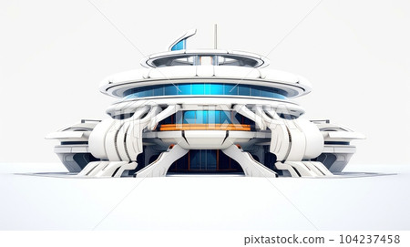3D futuristic sci-fi white city architecture with organic skyscrapers, for science fiction or fantasy backgrounds, Abstract building, Generative AI illustration 104237458