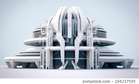 3D futuristic sci-fi white city architecture with organic skyscrapers, for science fiction or fantasy backgrounds, Abstract building, Generative AI illustration 104237595