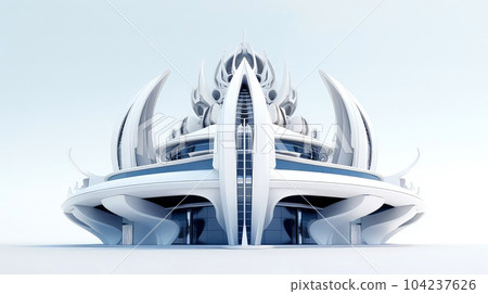 3D futuristic sci-fi white city architecture with organic skyscrapers, for science fiction or fantasy backgrounds, Abstract building, Generative AI illustration 104237626