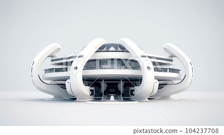 3D futuristic sci-fi white city architecture with organic skyscrapers, for science fiction or fantasy backgrounds, Abstract building, Generative AI illustration 104237708