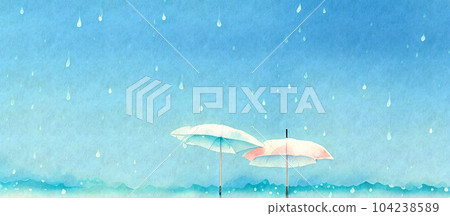 雨季雨天下，一家人在繡球花盛開的公園裡散步 | 壁紙、背景、插圖 | 生成 AI 104238589