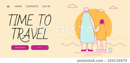 Travel concept. Mom and girl on beach 104238879