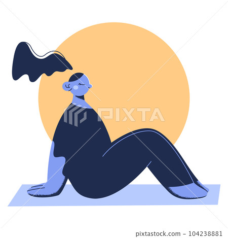 Silhouette of a girl sitting at sunset.postcard 104238881