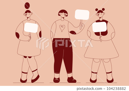 Woman with placards.Protest.Girls holding banner Woman with placards.Protest.Girls holding banner 104238882
