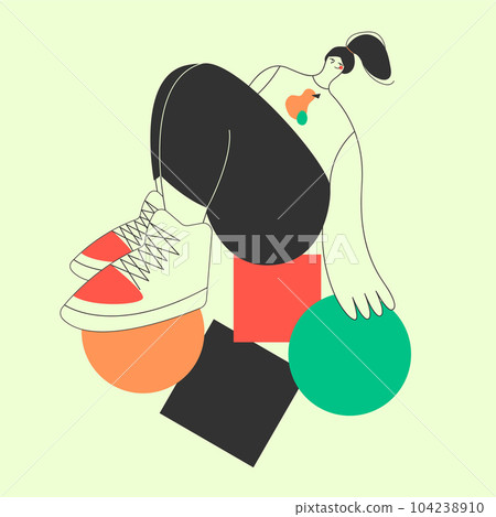 person on isolated background with big sneakers 104238910