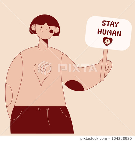 Person standing and holding Placard or Banner Person standing and holding Placard or Banner 104238920