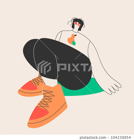 person on isolated background with big sneakers 104238954