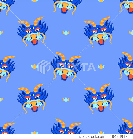 Seamless pattern dragon illustration in flat style. Happy Chinese New Year. Traditional Asian holiday lunar calendar. Vector illustration Seamless pattern dragon illustration in flat style. Happy Chinese New Year. Traditional Asian holiday lunar calendar. Vector illustration 104239181