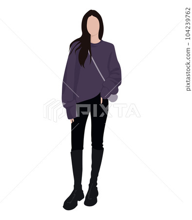 Beautiful and cute girl in stylish and fashionable clothes on a white background. Vector illustration in a flat style. Beautiful and cute girl in stylish and fashionable clothes on a white background. Vector illustration in a flat style. 104239762